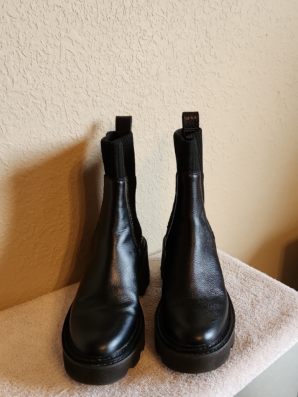 Dolce Vita Black Leather Chelsea Lug Boots